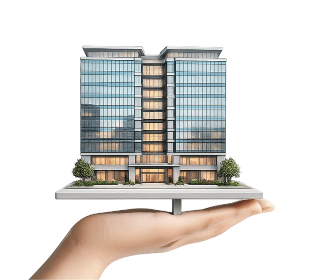 Hand holding building